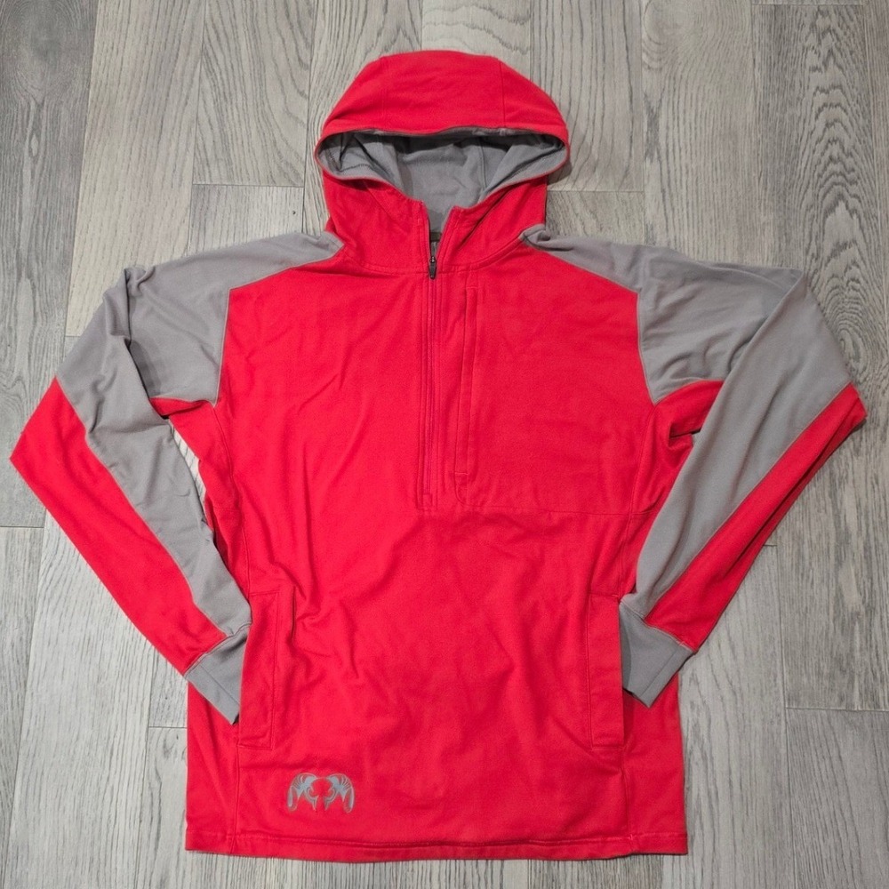 KUIU Mens Basecamp Quarter Zip Pullover Hoodie Red Gray Gorpcore